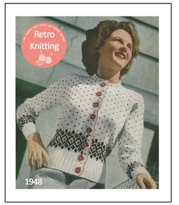 1940s Fair Isle Cardigan Knitting Pattern Copy - Rockabilly - Pin Up - Picture 1 of 1