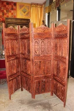 Attractive Room Divider with Antique Style Handcarved Authentic Screen 4 Panels 