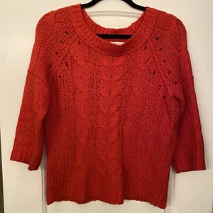 EUC Ann Taylor Loft Women’s Orange Cable Knit Swtr Cotton/Wool 3/4 Sleeve Sz S - Picture 1 of 13