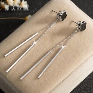 New Long Zircon Tassel Silver Dangle Drop Earrings For Women Wedding Jewelry