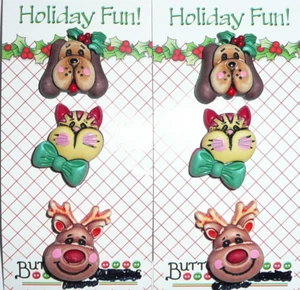 Adorable Christmas Realistic Shank Buttons - Dog, Cat, Reindeer Buttons (6) - Picture 1 of 3
