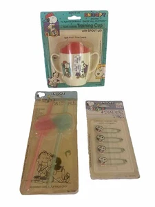 Vintage Baby Snoopy Juice Cup, Sippy Straws And Diaper Pins - New! - Picture 1 of 5