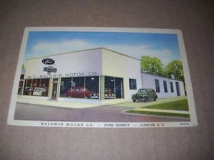 Vintage 1940's Baldwin Motor Co Ford Clinton SC Linen Dealership Postcard  - Picture 1 of 2