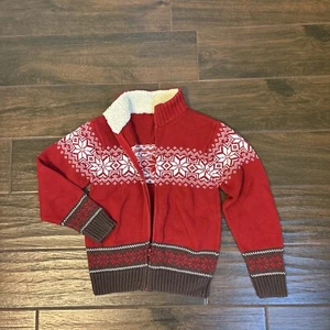 Gymboree Fair Isle Snowflake Zip Cardigan Sweater Red Boys Medium 7-8 - Picture 1 of 4