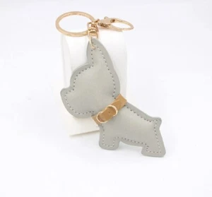 Neu Silber Cartoon Punk Französische Bulldogge Schlüsselanhänger Handtasche Anhänger PU Leder - Bild 1 von 3