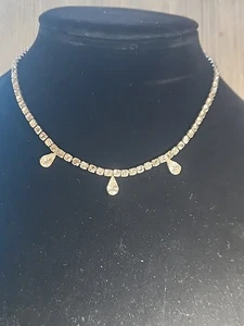 Vintage Rhinestone Necklace Silver Tone - Picture 1 of 3