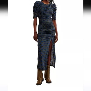 Free People Briella bedrucktes gerafftes Damen-Midikleid Small - Bild 1 von 16