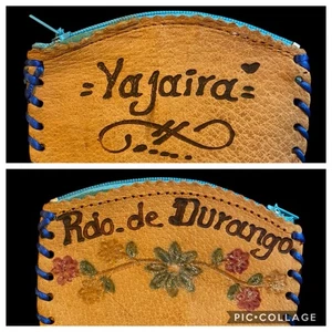 Handmade Leather Coin Purse Durango Mexico 4” X 3” Flowers Zippered - Picture 1 of 9