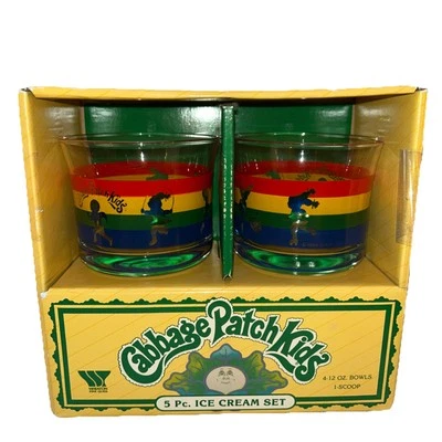 Vintage Cabbage Patch Kids Ice Cream Set Glass  4 Bowls  1984 - Image 1 of 2