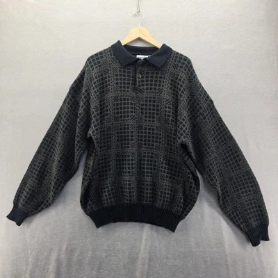 Vintage Puritan Sweater XL Geometric Knit Black Olive Green Collared Grandpa  - Image 1 of 4