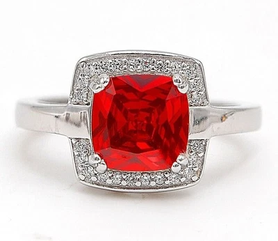 Anillo de plata esterlina 925 con granate de fuego y topacio blanco de 3 quilates talla 8 U1-7 Foto 1 de 2