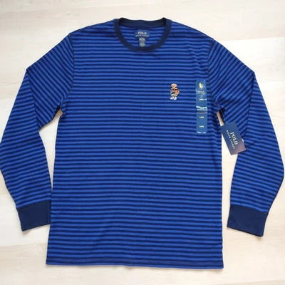 Polo Ralph Lauren Para Hombre L Azul Negro Rayas Baloncesto Oso de Peluche Camisa Térmica Foto 1 de 4