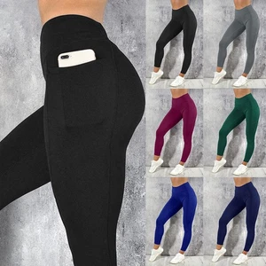 Women High Waist Gym Leggings Pocket Fitness Sports Running Ladies Yoga Pants - Picture 1 of 24