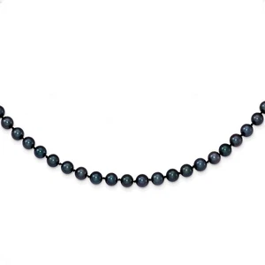 14k White Gold 5-6mm Black Round Akoya Saltwater Cultured Pearl Necklace 16" - Picture 1 of 3