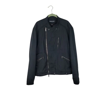 John Varvatos Collection Asymmetrical Moto Jacket Black Linen Cotton Size 54/L - Image 1 of 4