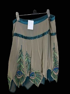 Karen Millen Silk Vintage Peacock Skirt UK 8 Short Mini Teal Beaded Flapper 20's - Picture 1 of 10