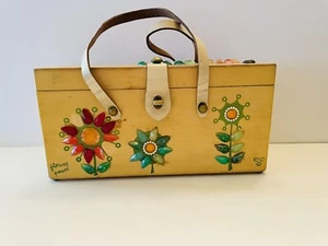 Cartera de madera vintage de los años 60 Enid Collins Flower Power Collins of Texas - Imagen 1 de 18