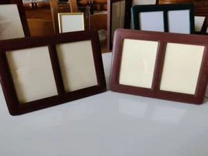 Coppia di portaritratti multipli con cornice in pelle marrone, vintage anni '50 - Foto 1 di 6