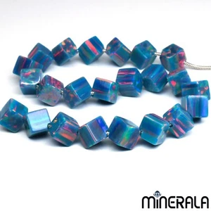 FIRE TURQUOISE LAB CREATED OPAL CUBE BEADS FULL DIAGONAL DRILLED 4mm 5mm WP02803 - Picture 1 of 4