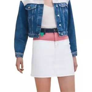 MAJE Paris Contrast Colorblock Denim White Mini Skirt Size S - Picture 1 of 13