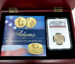 2007-P John Adams 1 $ Dollar NGC MS 65 Fehlermünze zweischneidiger Schriftzug mit Box - Bild 1 von 5