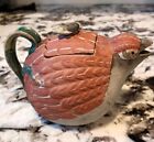 Japanese Meiji Banko Quail Earthenware Teapot Antique Ceramic Bird & Firefly
