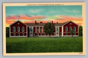 Postal de lino de Radford Virginia VA Dining Hall State Teachers College 1930-45 - Imagen 1 de 2