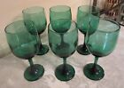 Set of 6 Vintage Libby Juniper Green Wine Glasses Goblets * 7" Tall * Mint!