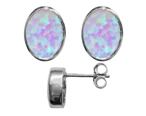 9ct White Gold Fiery Cabochon Opal Oval Stud Earrings 3.00ct Studs British Made - Picture 1 of 10