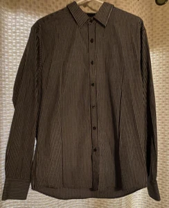 No Retreat Black & Gray Stripe Long Sleeve Button-down Large - Picture 1 of 5
