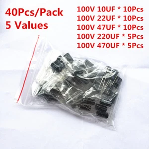 Kit surtido de condensador electrolítico 40 piezas 100V 10UF 22UF 47UF 220UF 470UF - Imagen 1 de 3
