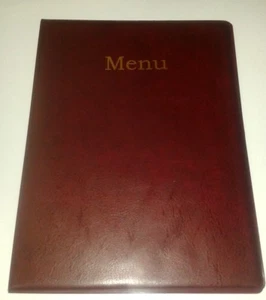 A4 MENU COVER/FOLDER IN BURGUNDY LEATHER LOOK PVC with pockets page 2 + 3 ONLY! - Picture 1 of 3