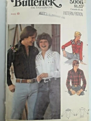 Shirt Western Rodeo Butterick Sewing Pattern 5006 LADIES 8 VTG Cut Button Up  - Image 1 of 4