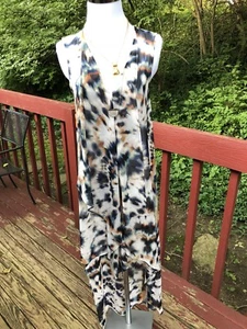 NEW $198 XS BCBG MAX AZRIA “TARA" SHEER ASYMMETRIC Multicolor 1 DRESS TUNIC - Picture 1 of 8
