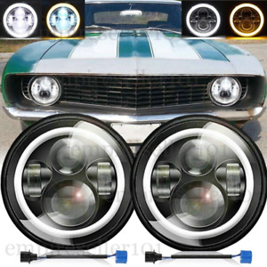 7" inch LED Headlights Hi/Lo Beam DRL Halo Chrome For Chevrolet Camaro 1967-1981