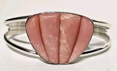 Bracelete Jay King DRT rosa rodocrosita ventilador prata esterlina 30,2 gramas  - Imagem 1 de 4