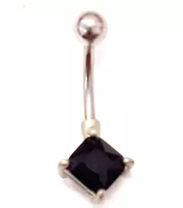 Bauchring Gemmt Quadrat Schwarz Krappen Nicht Baumeln Marine Stahl - Bild 1 von 3
