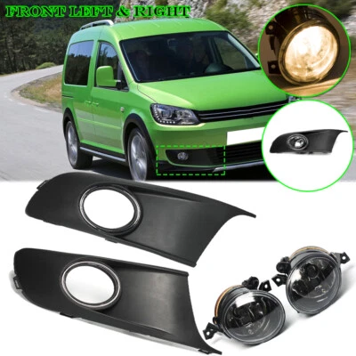 2x Front Fog Light Lamp +Grill DRL Lens Set For VW TOURAN CADDY 2010-2014 Led UK - Image 1 of 4