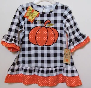 Vestido Magical Season Blanco Negro Búfalo Cuadros Calabaza Otoño Acción de Gracias Talla 4T - Imagen 1 de 2