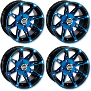 4 ATV/UTV Wheels Set 14in Moose 387X Blue 4/156 4+3 1KXP - Picture 1 of 4