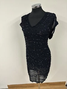 ALL SAINTS ALES TEE DRESS UK 6 BLACK SEQUIN SLIP PARTY MIDI SHEER SPARKLE - Picture 1 of 24