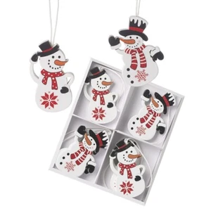 Heaven Sends Set of 8 Rustic Wooden Snowmen Hanging Christmas Tree Decorations - Picture 1 of 1