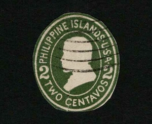 US Philippine Islands Green 2c Envelope Cut Square (Shape Cut) Used - Picture 1 of 2