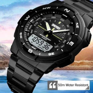 Skmei Dual Time Digital Analogue Watch Stopwatch Alarm Light Metal Strap Adjust - Picture 1 of 10