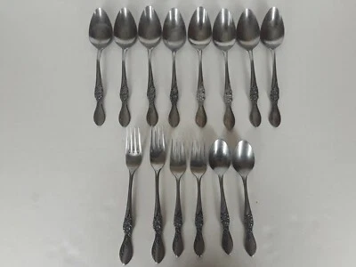 Lot 14 Vtg Forks Spoons COSMOS Stainless CSM42 Flatware Plantation Rose MCM - Image 1 of 4