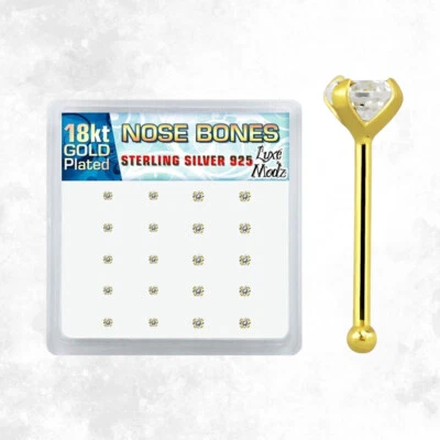 Box 20 Pieces of 925 Sterling Silver Nose Bones Ring 22g with Gold Plating - Image 1 of 4