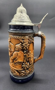 "Escena de pub de piedra con tapa Gerzit original de colección Gerzit W. Alemania con mango 9,5" - Imagen 1 de 9