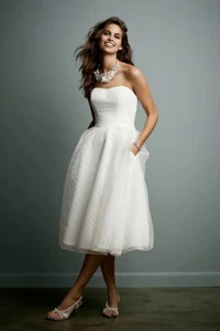 VINTAGE Galina Signature Davids Bridal Wedding Dress Strapless,Pockets,Knee High - Picture 1 of 8