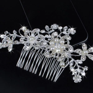 Crystal Rhinestone Wedding Flower Pearls Hair Clip For Women Hai D3H2 Bride S7T4 - Bild 1 von 6
