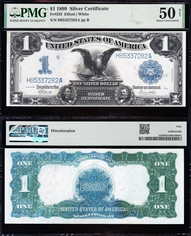 Amazing Crisp HIGH GRADE 1899 $1 BLACK EAGLE Silver Cert.! PMG 50/n! FREE SHIP! Cover